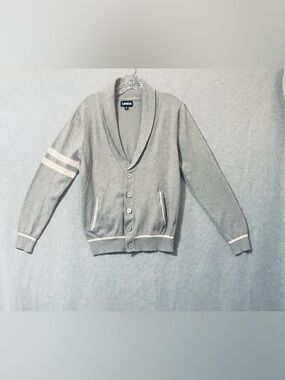 Carbon Light Gray Shawl Collar Button Cardigan with Contrast Trim SZ S
